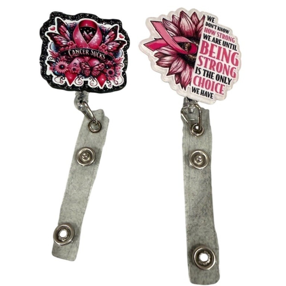 Set 2 Pink Cancer Awareness Retractable Badge Reels ID Holder Clips gift nurse